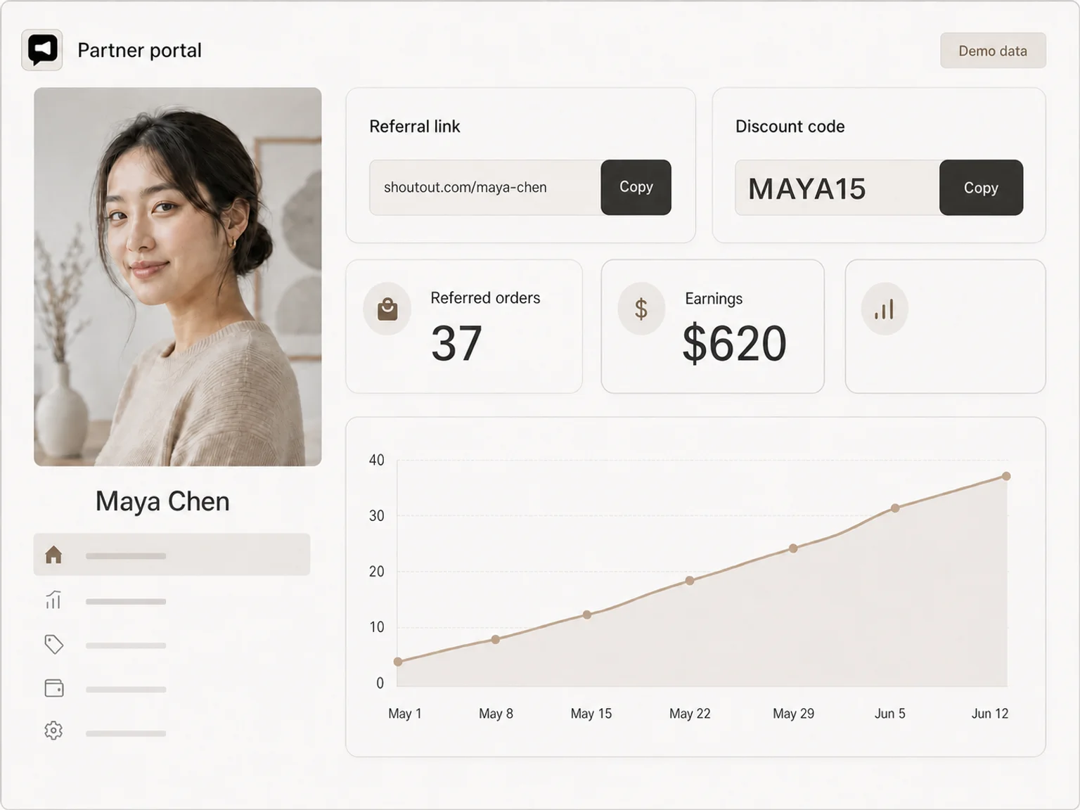 Conceptual branded ambassador portal with demo data