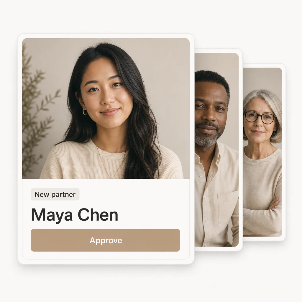 Conceptual creator application review with fictional profiles