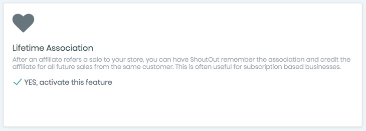 shoutout lifetime associations for affiliates