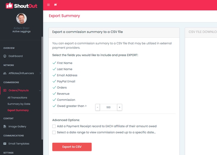 Exporting payments with ShoutOut MLM Software